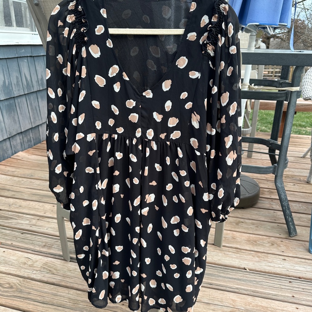 Sun Dress chiffon lined with Tan Accents 3/4 sleeves